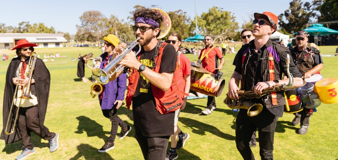 The Junkyard Orchestra performing at the Kambarang Concert at Penistone Park in Greenwood